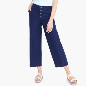 J. Crew High Rise Wide Leg‎ Cropped Button Front Navy Pants 100% Cotton Size 28
